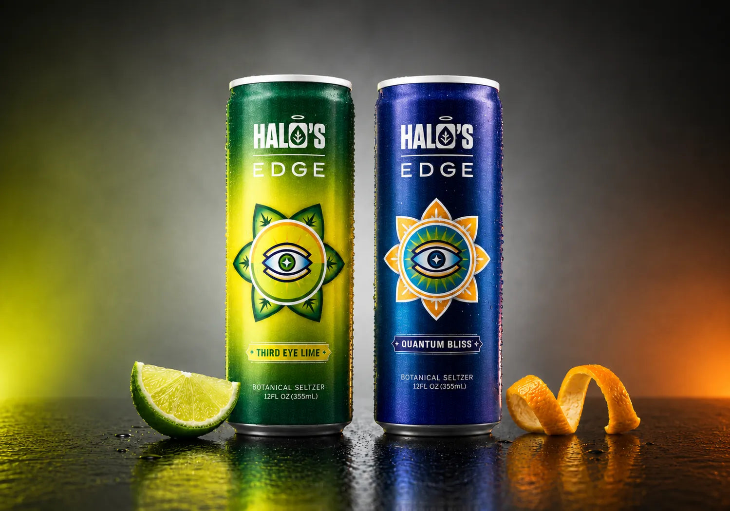Halo's Edge premium kratom seltzer drinks, Quantum Bliss and Third Eye Lime